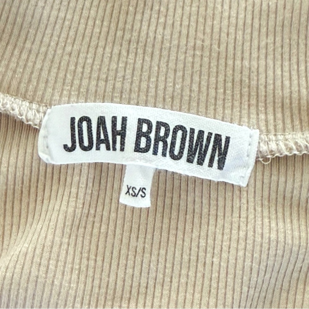 JOAH BROWN BEIGE TAN RIBBED HALF ZIP MOCK NECK LONG SLEEVE TOP - Picture 9 of 13